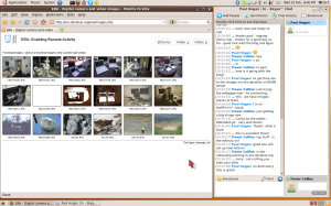 Screen grab of photo thumbnail screen and Skype text chat.