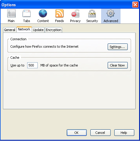 setting Firefox cache